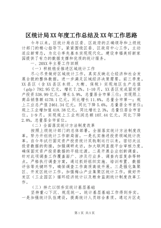 区统计局年度工作总结及工作思路