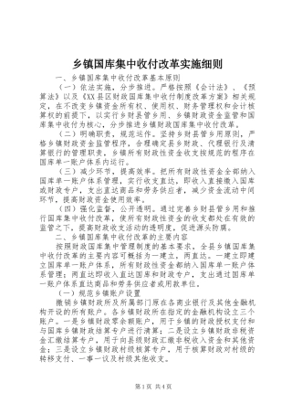 乡镇国库集中收付改革实施细则