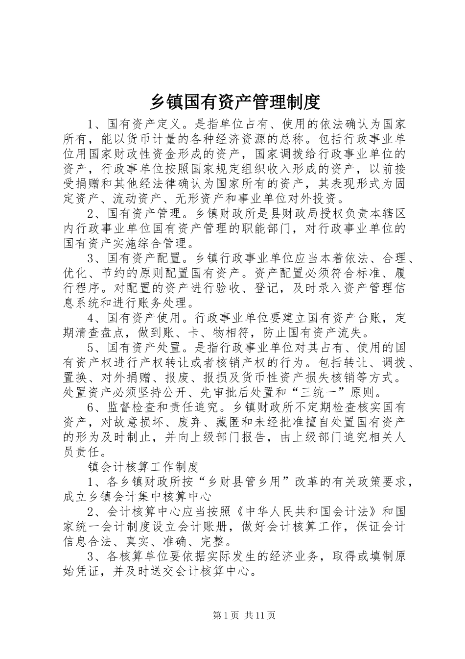 乡镇国有资产管理制度_第1页