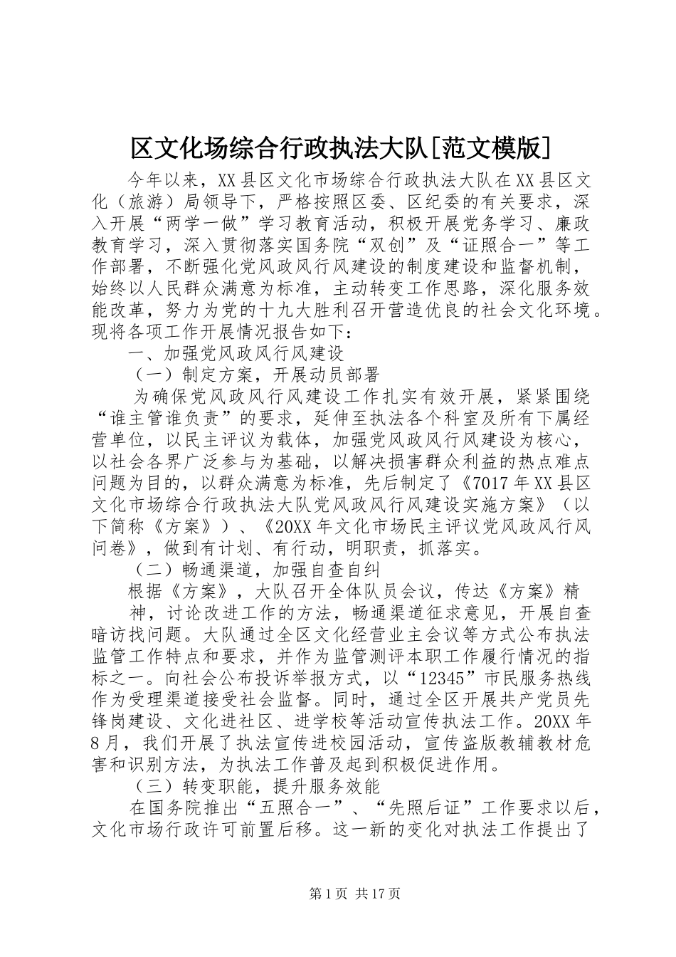 区文化场综合行政执法大队范文模版_第1页