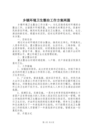 乡镇环境卫生整治工作方案两篇
