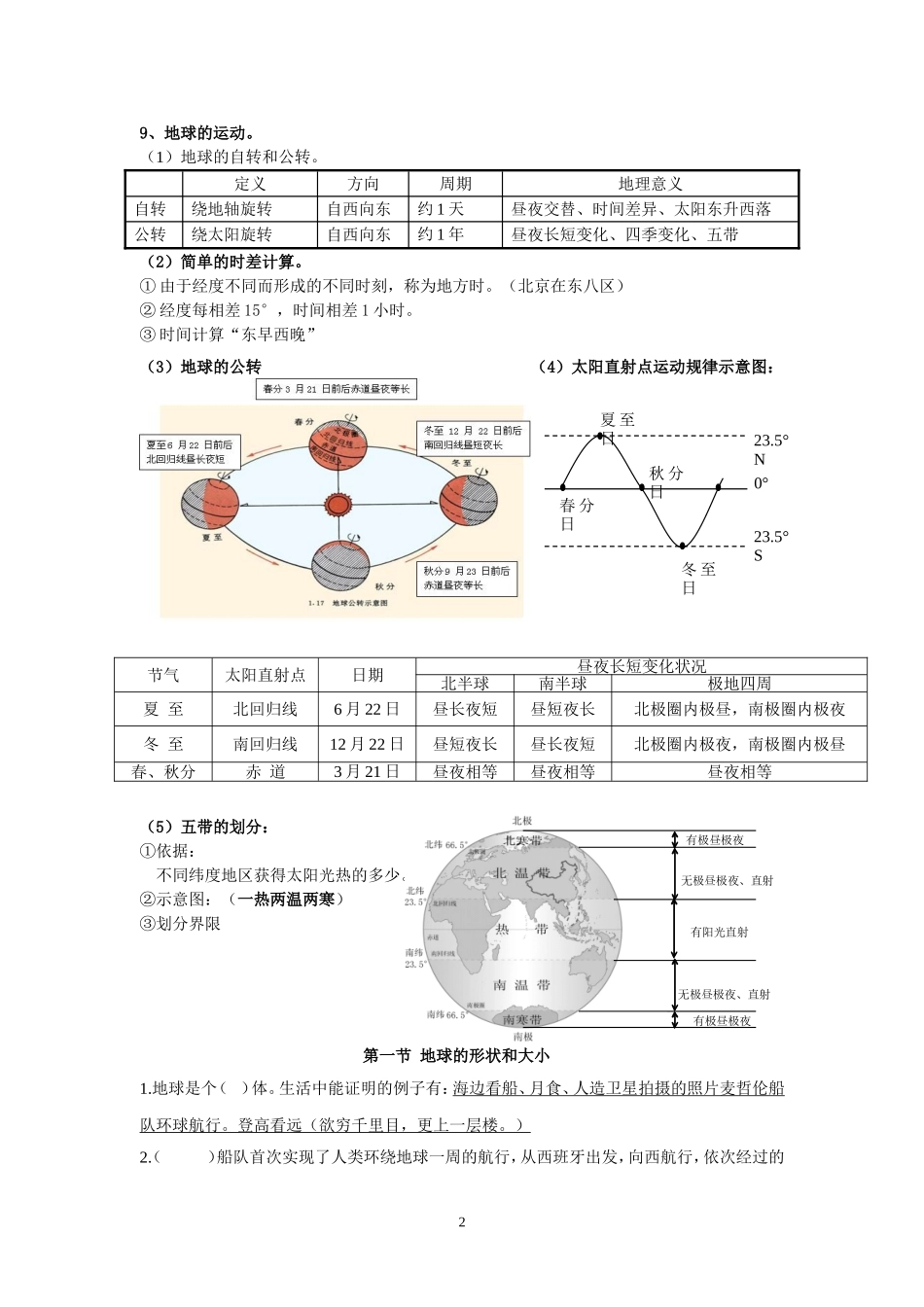 初中地理七年级上册知识点归纳-全题_第2页