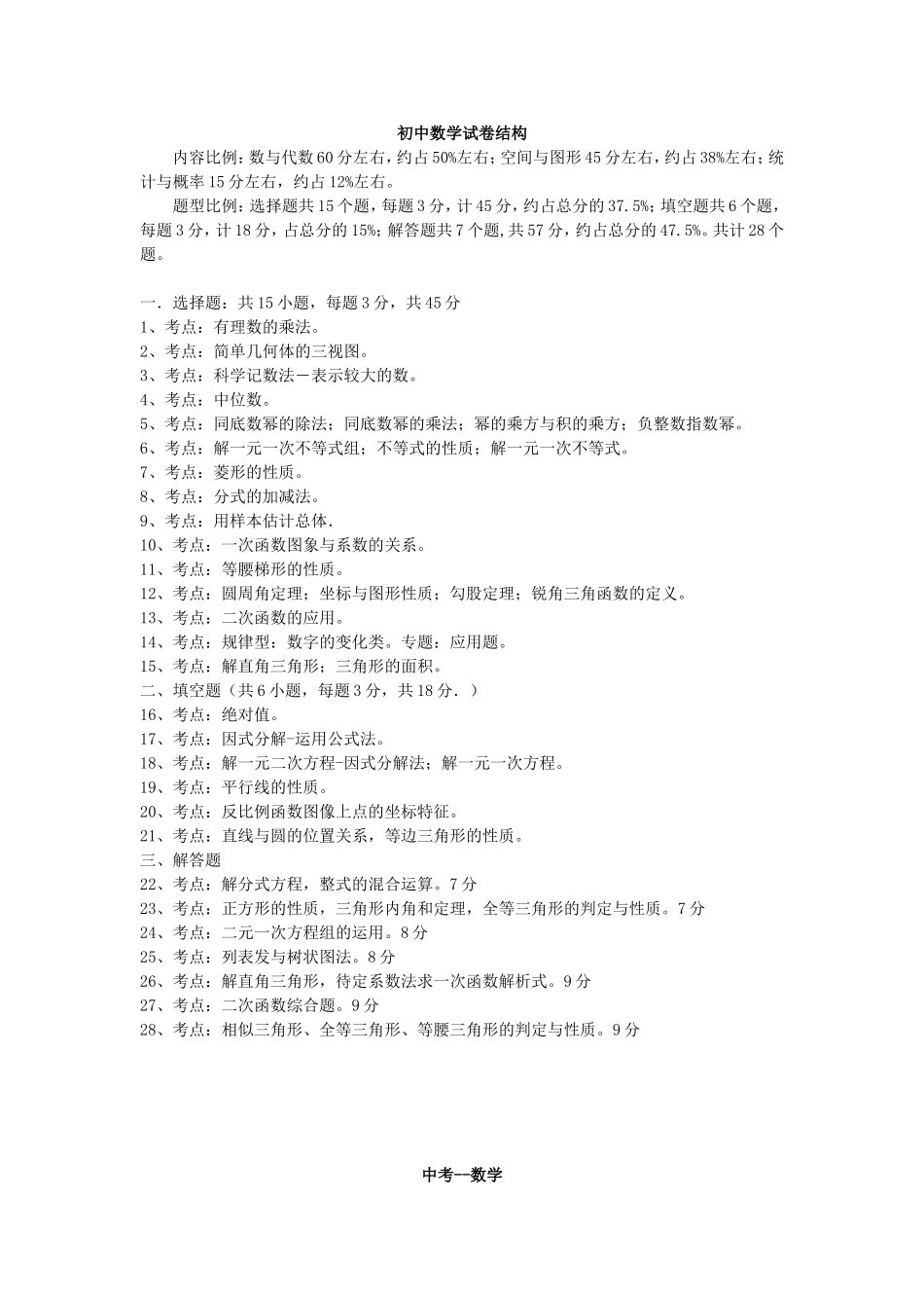 初中的考试题型和所占的分值_第1页