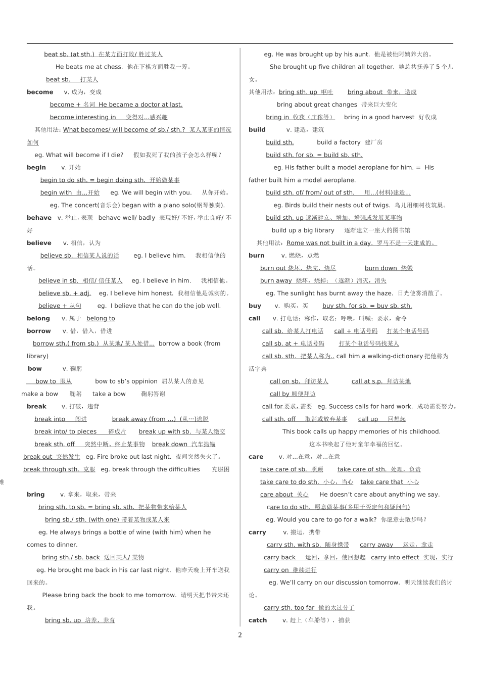 初中动词基本用法大全_第2页