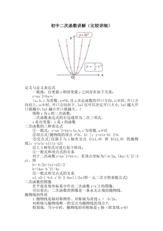初中二次函数讲解(比较详细)