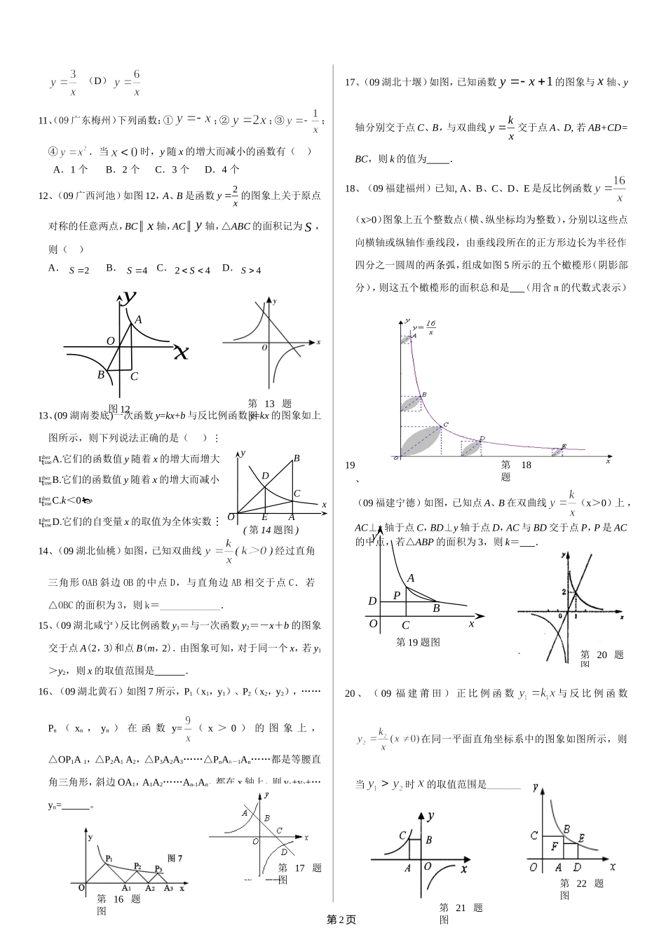 初中反比例函数精选题(中考题)_第2页