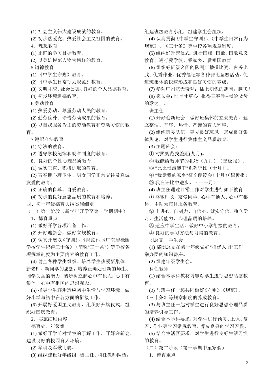 初中各年级德育工作实施细则_第2页