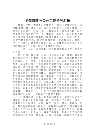 乡镇级政务公开工作情况汇报