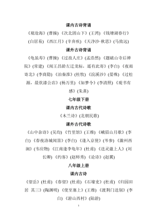 初中古诗背诵