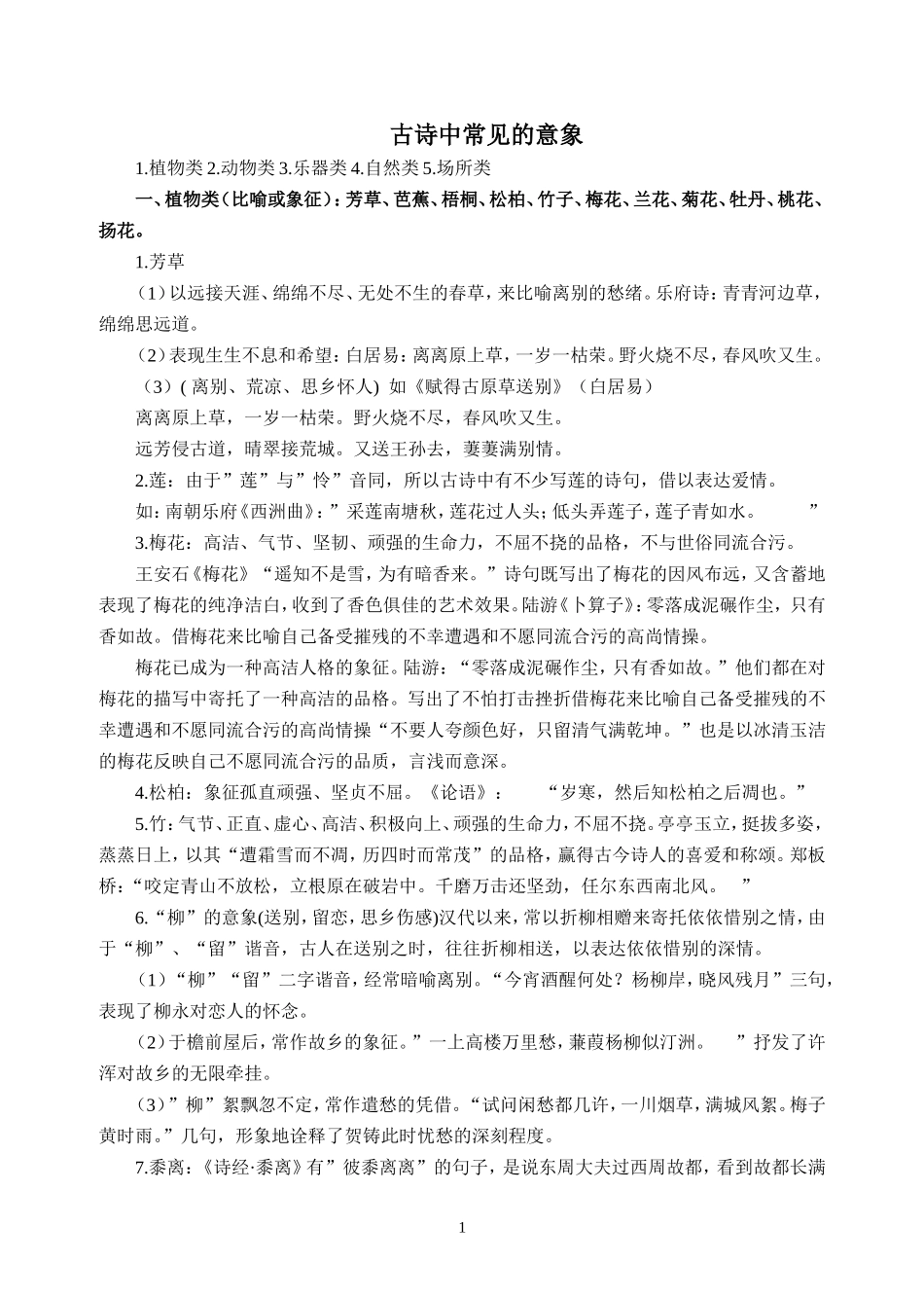 初中古诗词常用意象整理_第1页