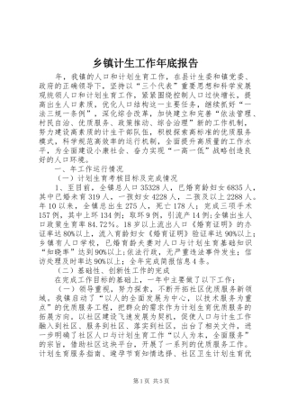 乡镇计生工作年底报告