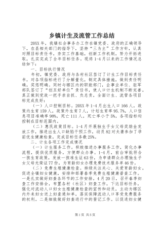 乡镇计生及流管工作总结