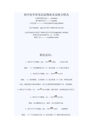 初中化学常见沉淀物质和反应方程式