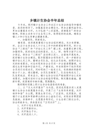 乡镇计生协会半年总结