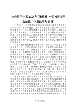 社会信用体系张桃林全面推进基层农技推广体系改革与建设