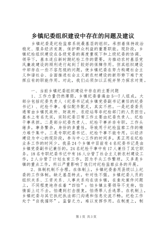 乡镇纪委组织建设中存在的问题及建议