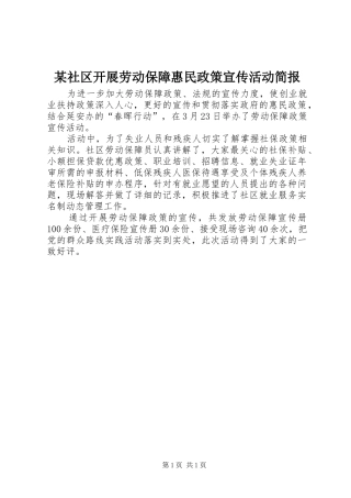 社区开展劳动保障惠民政策宣传活动简报