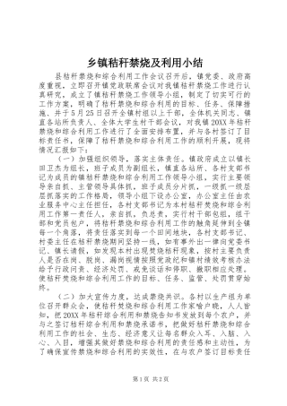 乡镇秸秆禁烧及利用小结