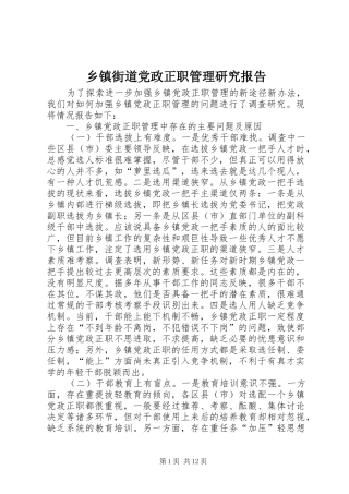 乡镇街道党政正职管理研究报告