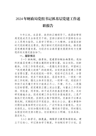 2024年财政局党组书记抓基层党建工作述职报告