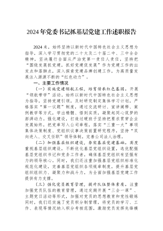 2024年党委书记抓基层党建工作述职报告