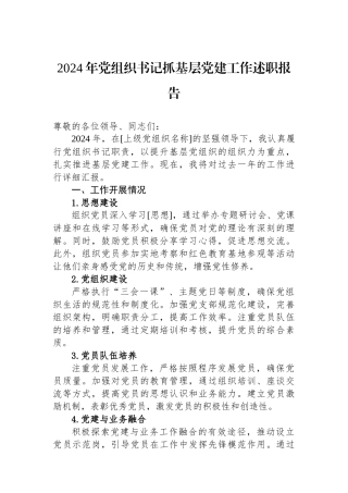 2024年党组织书记抓基层党建工作述职报告