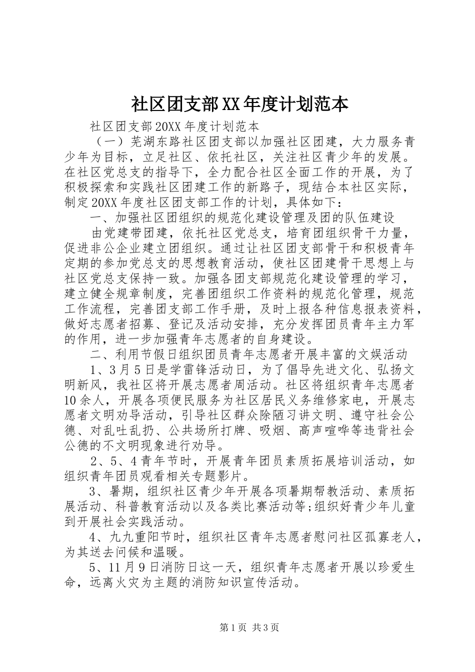 社区团支部年度计划范本_第1页