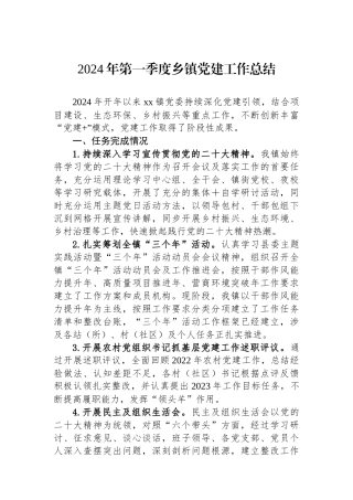 2024年第一季度乡镇党建工作总结