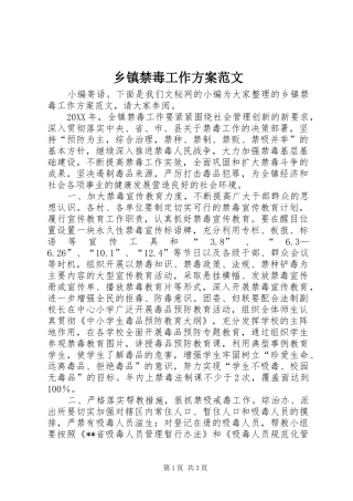 乡镇禁毒工作方案范文