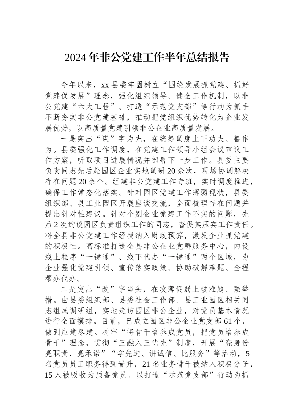 2024年非公党建工作半年总结报告_第1页