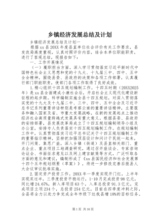乡镇经济发展总结及计划