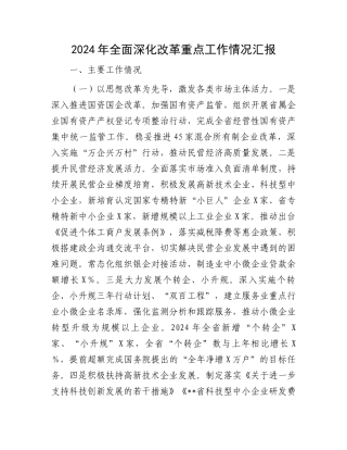 2024年全面深化改革重点工作情况汇报