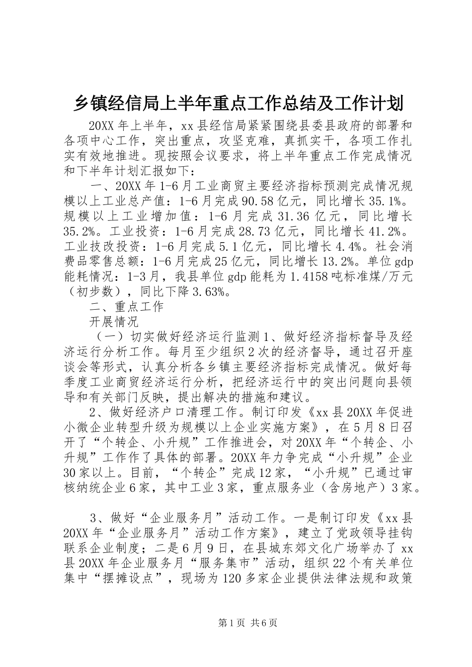 乡镇经信局上半年重点工作总结及工作计划_第1页
