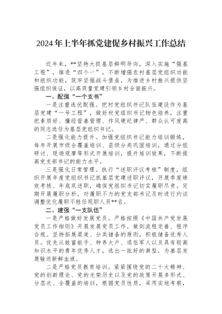2024年上半年抓党建促乡村振兴工作总结