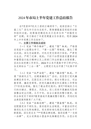 2024年市局上半年党建工作总结报告