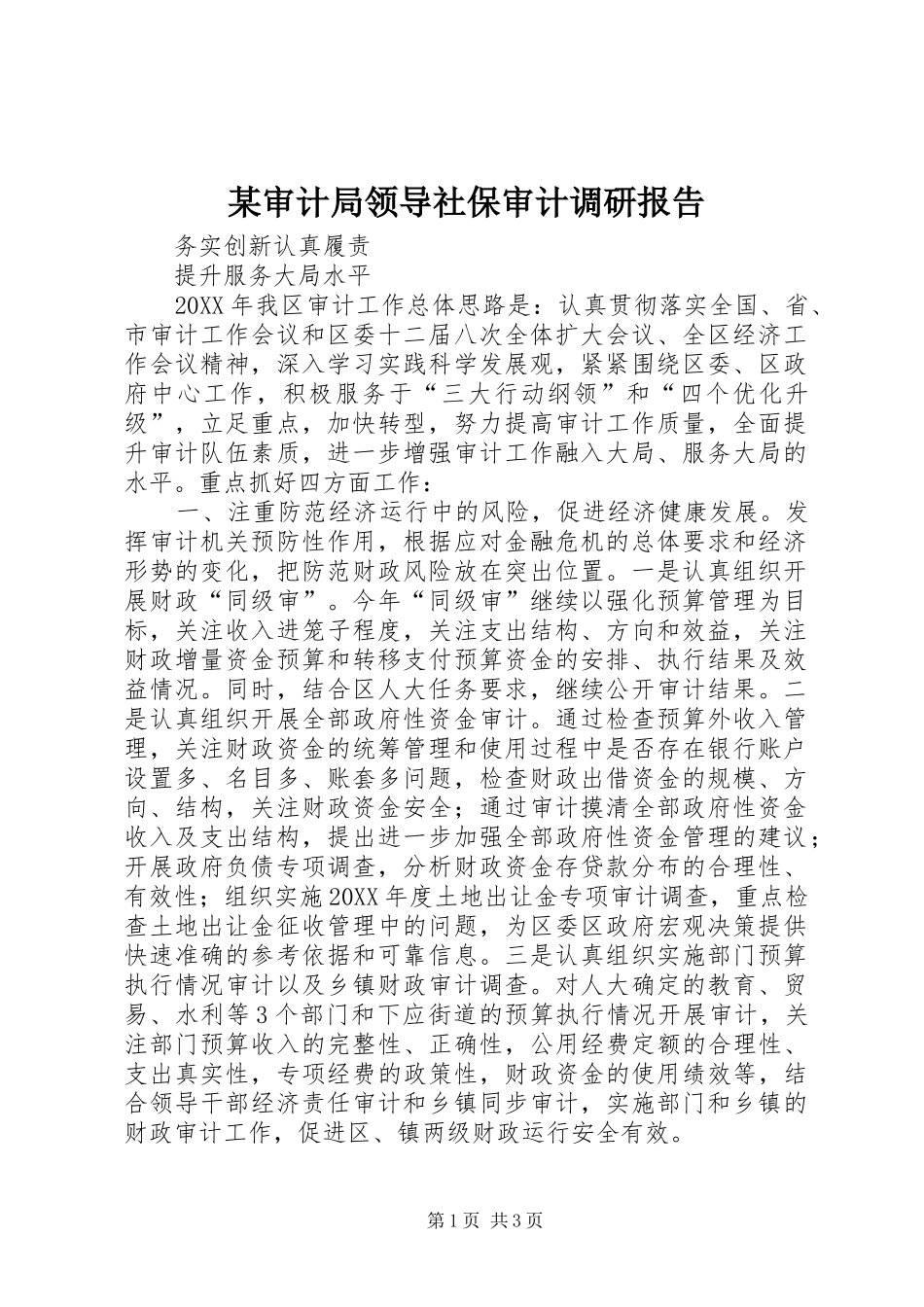 审计局领导社保审计调研报告_第1页