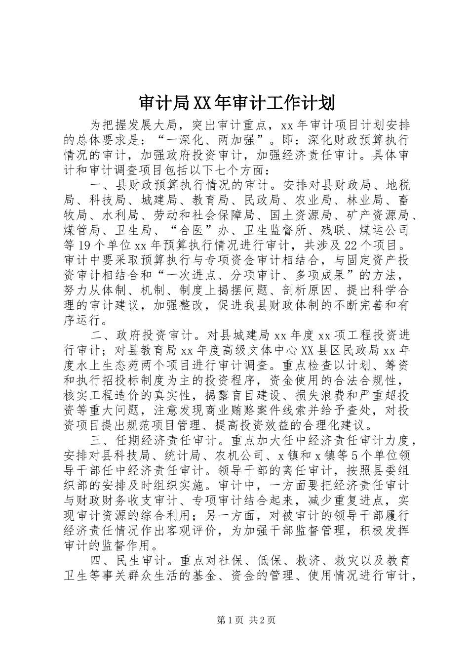 审计局审计工作计划_第1页