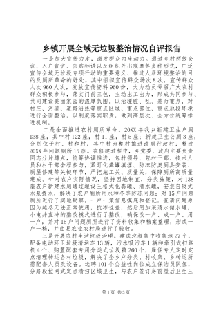 乡镇开展全域无垃圾整治情况自评报告