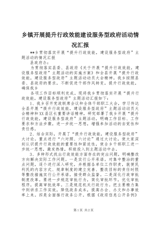 乡镇开展提升行政效能建设服务型政府活动情况汇报
