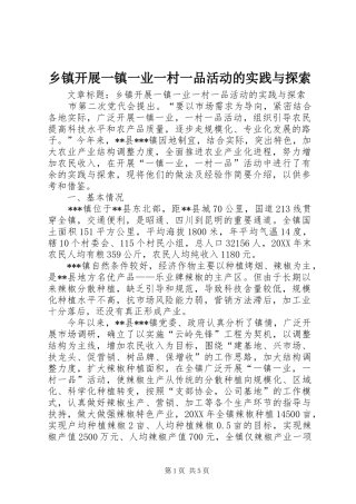 乡镇开展一镇一业一村一品活动的实践与探索