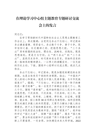 在理论学习中心组主题教育专题研讨交流会上的发言