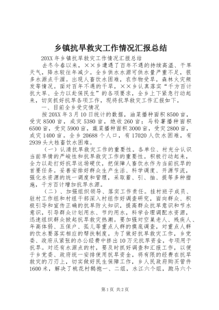 乡镇抗旱救灾工作情况汇报总结