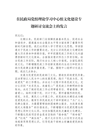 在民政局党组理论学习中心组文化建设专题研讨交流会上的发言