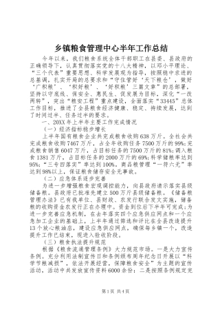乡镇粮食管理中心半年工作总结