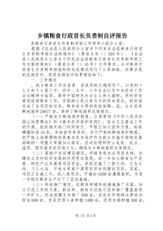 乡镇粮食行政首长负责制自评报告