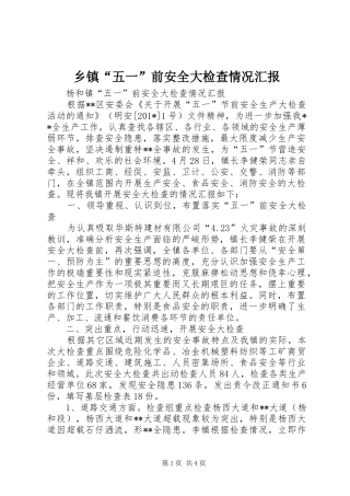 乡镇五一前安全大检查情况汇报