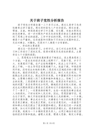 关于班子党性分析报告