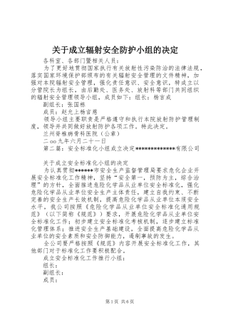 关于成立辐射安全防护小组的决定