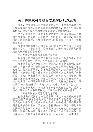 关于筹建农村专职治安巡防队几点思考