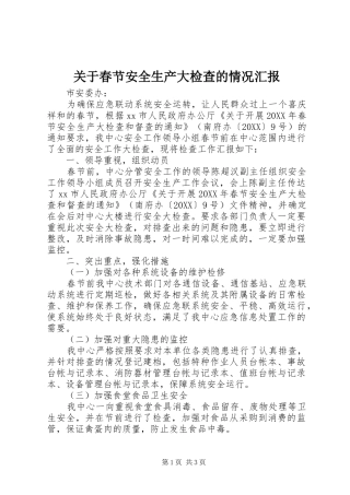 关于春节安全生产大检查的情况汇报
